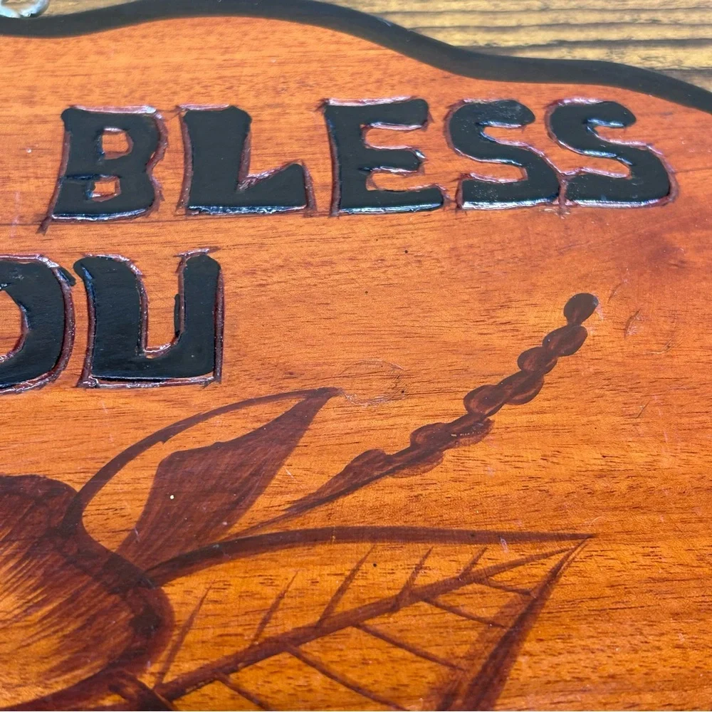 Vintage one of a kind handmade Rustic Wall Plaque - God Bless You folk art sign